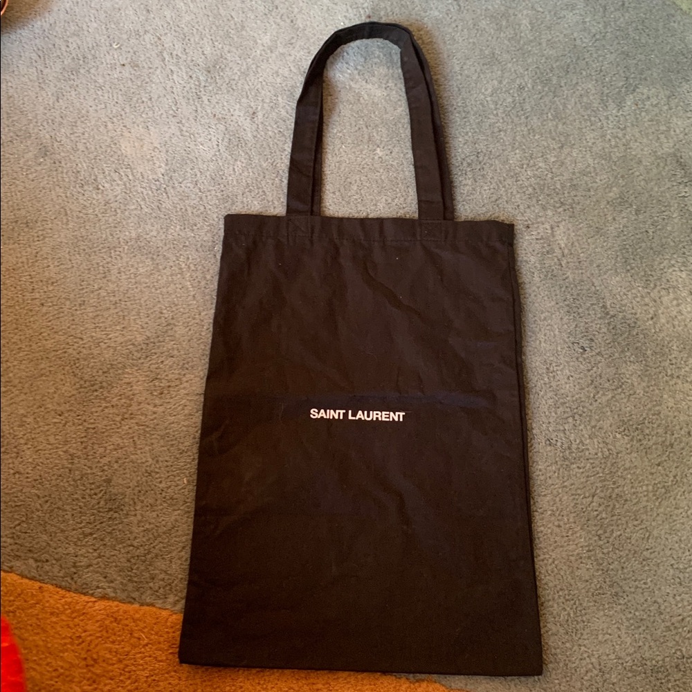 Saint Laurent Black Canvas White Logo Both Sided Medium Tote Top Handle Bag